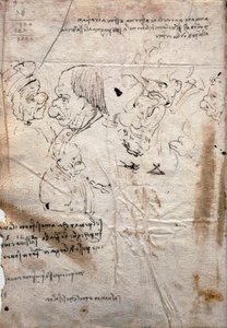 Male Caricatures and Library List, Codex Trivulzianus by Leonardo da Vinci