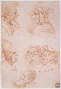 Seven Studies of Grotesque Faces by Leonardo da Vinci