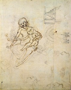 Studies for a Virgin and Child and of Heads in Profile and Machines by Leonardo da Vinci