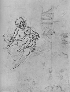Study of a Madonna and Child, of Profiles and of Machinery