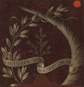 Wreath of Laurel, Palm, and Juniper with a Scroll inscribed Virtutem Forma Decorat [reverse], c. 147 by Leonardo da Vinci