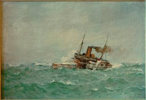 Paddle Steamer in Rough Sea by Leonhard Sandrock