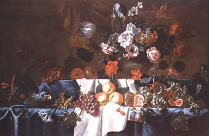 Still Life of Fruit with a Parrot by Leonhart Hubner