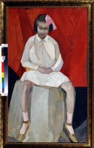 The Little Girl on a Cube. Painting by Leonid Terentievich Chupyatov by Leonid Terentlevich Chupyatov