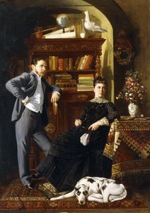 A Couple in an Interior with a Dog by Leopold Bara