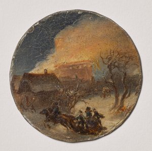 Burning House and Horse Sled by Leopold Blonder