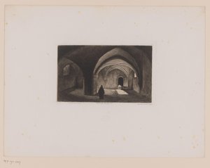 Monk in a Dark Room with Vaulted Ceiling