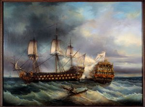 Naval Battle between English and French by Leopold Le Guen