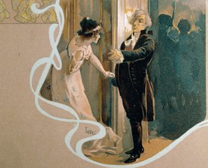 Illustrated postcard by Leopoldo Metlicovitz depicting scene from Tosca, opera by Giacomo Puccini by Leopoldo Metlicovitz