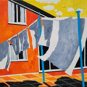 Sunny Clothesline Terrace by Lesley Giles