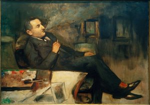 Lesser Ury Smoking in the Studio (Self-Portrait)