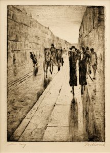 Walkers in the Rain in Front of a Horse Carriage by Lesser Ury