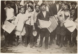 Crowd of Newsies, Including One Girl