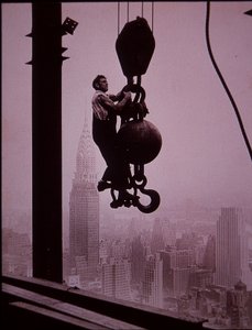 Empire State Building under construction, showing member of the derrick crew by Lewis Wickes Hine