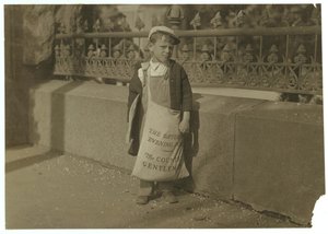 Newsboy Freddie Kafer, 5 or 6 Years Old, Selling Saturday Evening Posts at the Entrance to the State Capitol, Sacramento, California, 1915