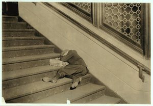 Newsboy Asleep with His Papers in Jersey City, New Jersey, 1912