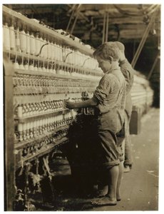 Young Doffers Replacing Full Bobbins at North Pownal, Vermont