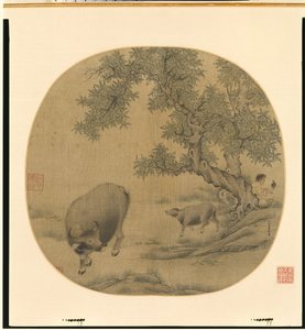 Man, Buffalo, and Calf by Li You