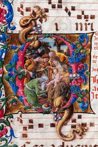 Piccolomini Library: choir book, cod. 19.4, ff. 9v with Adoration of the Magi (detail) by Liberale da Verona