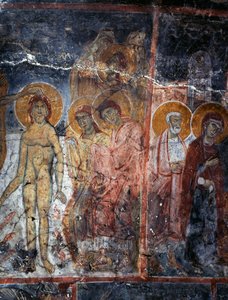 Christ, Madonna and Saints, Fresco in Monastery of Agios Georgios, Diavaide, Crete, Greece by Unbekannt Unbekannt