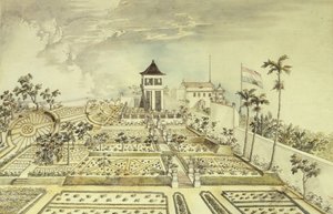 Dutch House with Enclosed Garden in Java Island, Indonesia, Engraving by Unbekannt Unbekannt