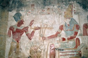 Egypt, Abydos, Temple of pharaoh Seti I, Osiris chapel (detail)