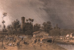 First Division of Regina Brigade attacking Montreoli Bridge, Palestro, Lombardy