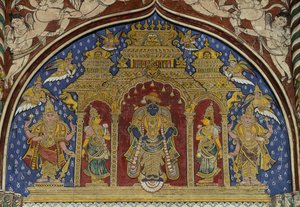 Fresco Depicting Vishnu, Thanjavur Maratha Palace, Tamil Nadu, India