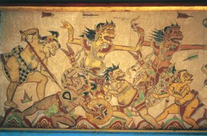 Frescoes depicting scenes of battles between gods and demons, Kertha Gosa pavilion, Klungkung Palace, Semarapura, Bali, Indonesia