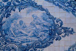 Glazed tiles from the Palace of the Counts of Estoi. Estoi, Portugal