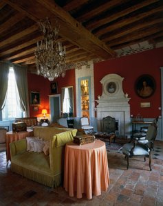 Living Room with Beamed Ceiling and Louis XV and Louis XVI-style Furniture, Castle of Reaux, Chouze-sur-Loire, Indre-et-Loire, France by Unbekannt Unbekannt