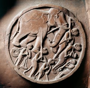 Medallion with Monkeys and Elephants, Relief from Stupa of Bharhut, 2nd Century BC by Unbekannt Unbekannt