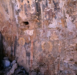 Remains of Frescoes in Church Ruins in Sklavopoula, Crete, Greece