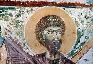 Saint, detail from fresco in the Church of Agios Georgios, Mourne, Crete, Greece