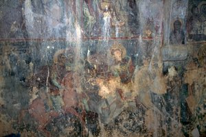 Saints on Horseback, Fresco in Byzantine Church of Agios Athanasios, Kefali, Crete, Greece