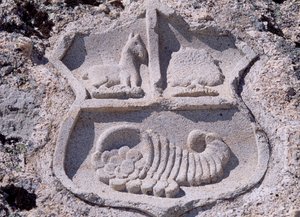 Castle of the Dukes of Albuquerque, Architectural detail showing coat of arms by Unbekannt Unbekannt