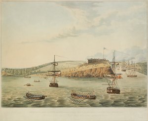 Attack on Fort Oswego, Lake Ontario, N. America. May 6th 1814, Noon, and Storming Fort Oswego by Second Battalion Royal Marines and a party of Seamen, 15m past Twelve at Noon, engraved by R. Havell by Lieutenant J. Hewitt