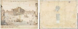 Eighteen Views of Rome: The Piazza Barberini (recto); Tracing of a Fountain and Sketches of Two Faces (verso) by Lievin Cruyl