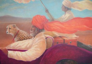 Maharaja, boy with umbrella and cheetah by Lincoln Seligman