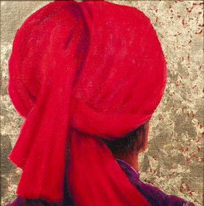 Red Turban on Gold Leaf by Lincoln Seligman