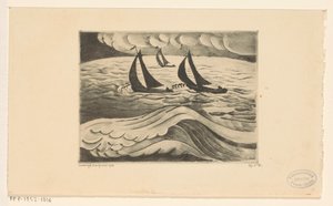 Three Sailing Ships in a Storm at Sea by Lodewijk Schelfhout (signed by artist)