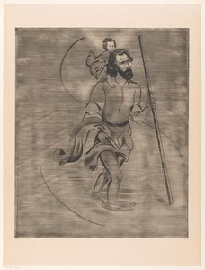 Saint Christopher with the Christ Child by Lodewijk Schelfhout (signed by artist)