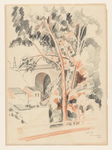 Houses and Trees Under a Viaduct in Remouchamps