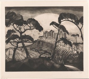 Castle on a Hill by Lodewijk Schelfhout (signed by artist)