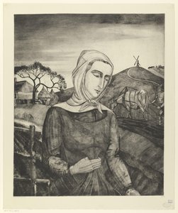 Flemish Peasant Girl in a Hilly Landscape by Lodewijk Schelfhout (signed by artist)