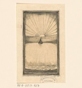 Sailing Ship at Sea at Sunrise or Sunset by Lodewijk Schelfhout (signed by artist)