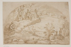 Apollo Enthroned in the Clouds Over a Wide Landscape with the Zodiac Behind Him