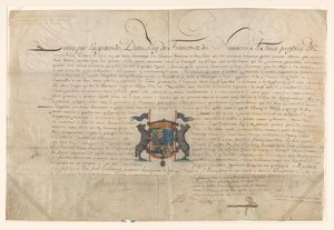 Diploma Elevating Cornelis Lampsins to Baron of Tobago and Knight of the Order of St. Michel by Louis XIV