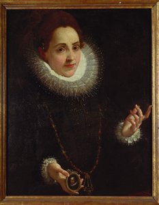 Portrait of a Lady Holding a Portrait Miniature of a Gentleman by Lodovico Carracci