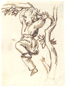 Boy Hanging on a Branch in a Tree by Lorenz Frølich